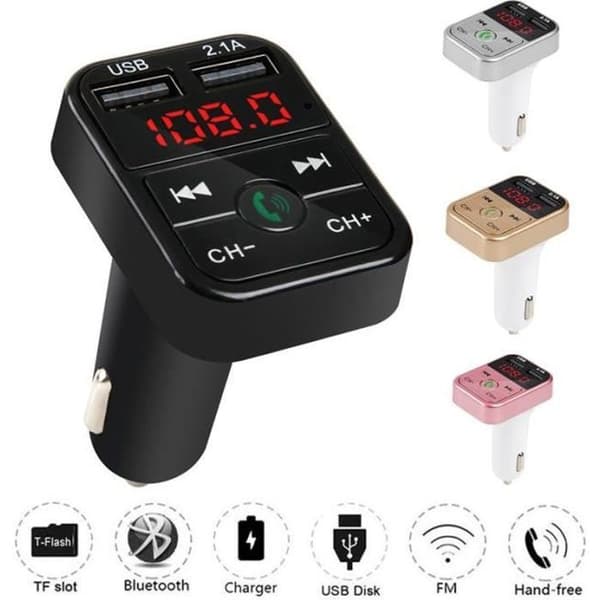 Bil Bluetooth FM-sändare Trådlös Radioadapter USB Laddare MP3-spelare-Svart