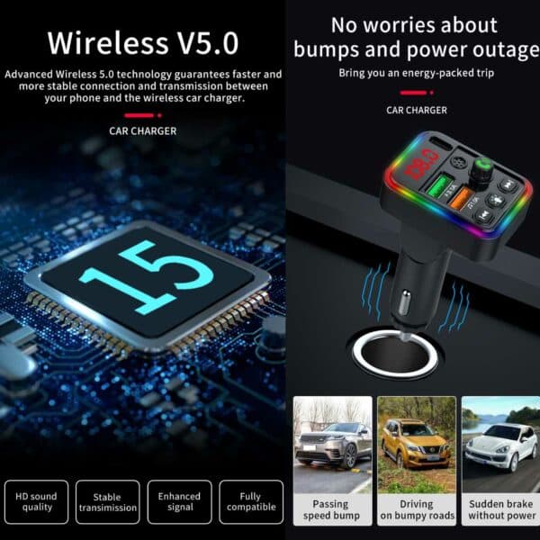 Bluetooth FM-lähetin autolaturi USB-C RGB