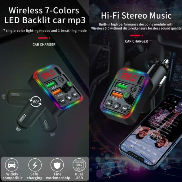 Bluetooth FM-lähetin autolaturi USB-C RGB