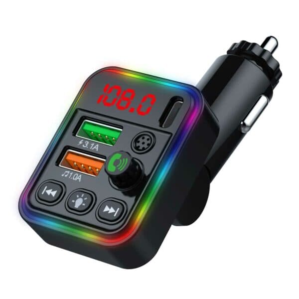 Bluetooth FM-sender Biloplader USB-C RGB