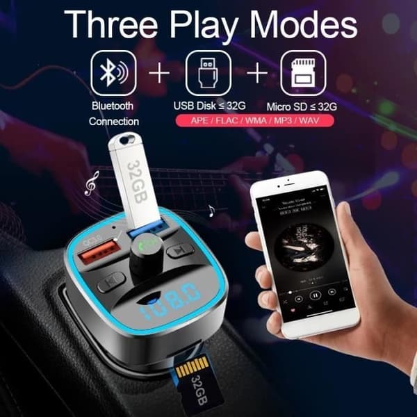 Bluetooth 5.0 FM-sändare - GOBRO - Bilmodulator - QC3.0 USB-laddare - Handsfree - Trådlöst ljud
