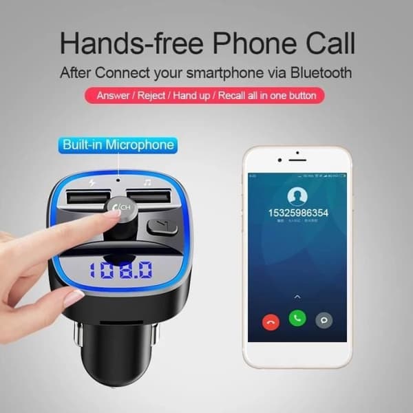 Bluetooth 5.0 FM-sändare - GOBRO - Bilmodulator - QC3.0 USB-laddare - Handsfree - Trådlöst ljud