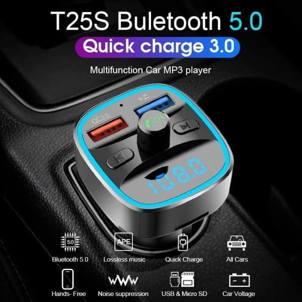 Bluetooth 5.0 FM-sändare - GOBRO - Bilmodulator - QC3.0 USB-laddare - Handsfree - Trådlöst ljud