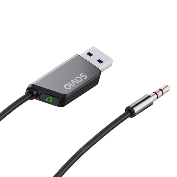 Savio TR-16 lähettimen AUX-sovitin handsfree-toiminnolla, Bluetooth 5.3, Google Assistant/Siri