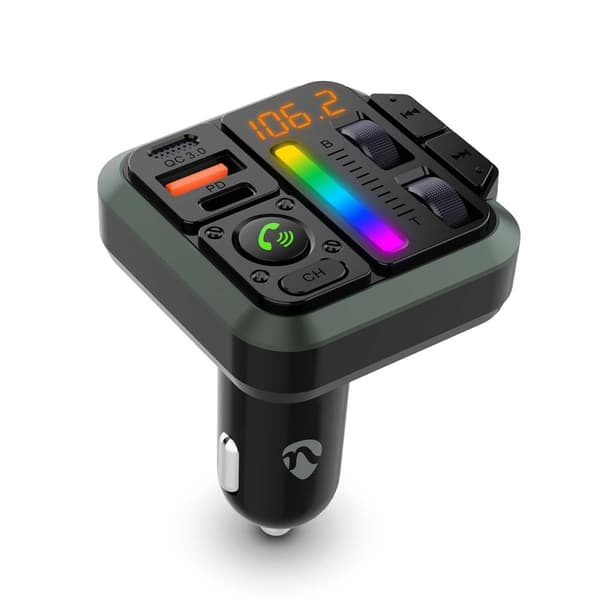 Nedis Bilstereo FM-sender | Fort | Hands free samtale | 1 " | Gul skjerm | Bluetooth® | PD 18 W / PD 20 W | Rask lading | Bass boost | Google Assistan