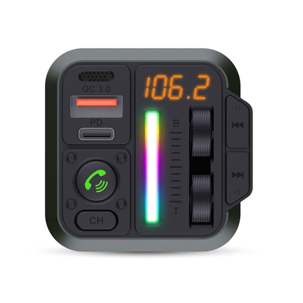 Nedis Bilstereo FM-sender | Fort | Hands free samtale | 1 " | Gul skjerm | Bluetooth® | PD 18 W / PD 20 W | Rask lading | Bass boost | Google Assistan