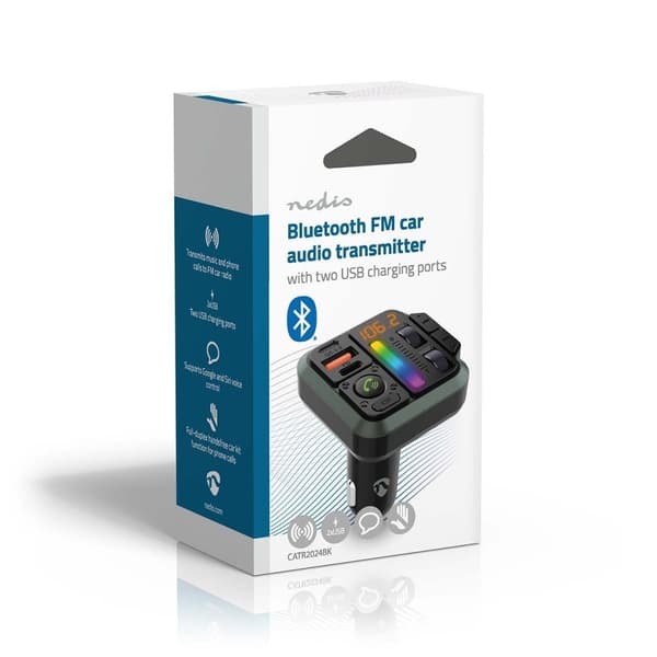 Nedis Bilstereo FM-sender | Fort | Hands free samtale | 1 " | Gul skjerm | Bluetooth® | PD 18 W / PD 20 W | Rask lading | Bass boost | Google Assistan