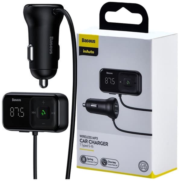 Trådløs Bluetooth FM-sender med lader Baseus S-16 (Overseas edition) - svart