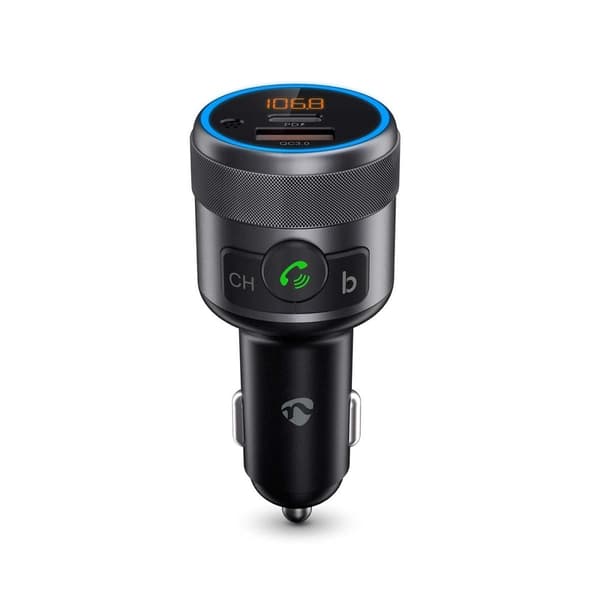 Nedis Bilstereo FM-sender | Fort | Hands free samtale | 1 " | Gul skjerm | Bluetooth® | PD 18 W / PD 24 W | Rask lading | Bass boost | Google Assistan