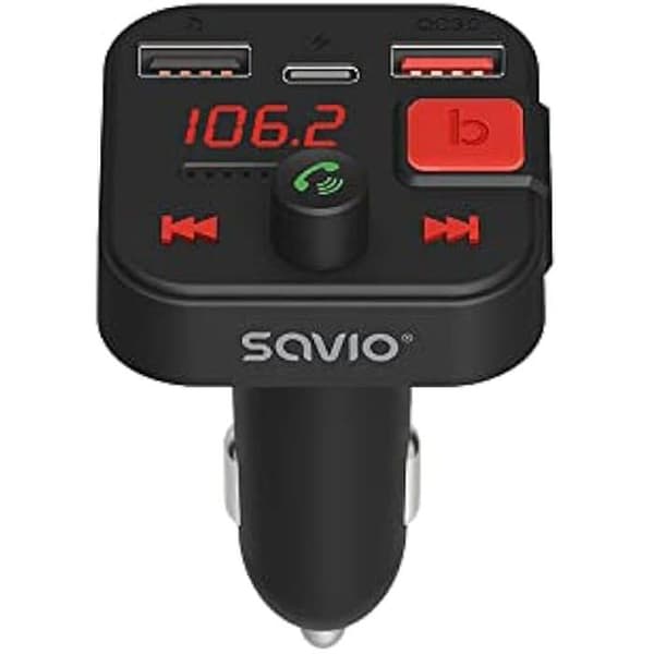 Savio TR-15 Bluetooth FM-sändare - Svart - Handsfree-funktion - Trådlös teknologi