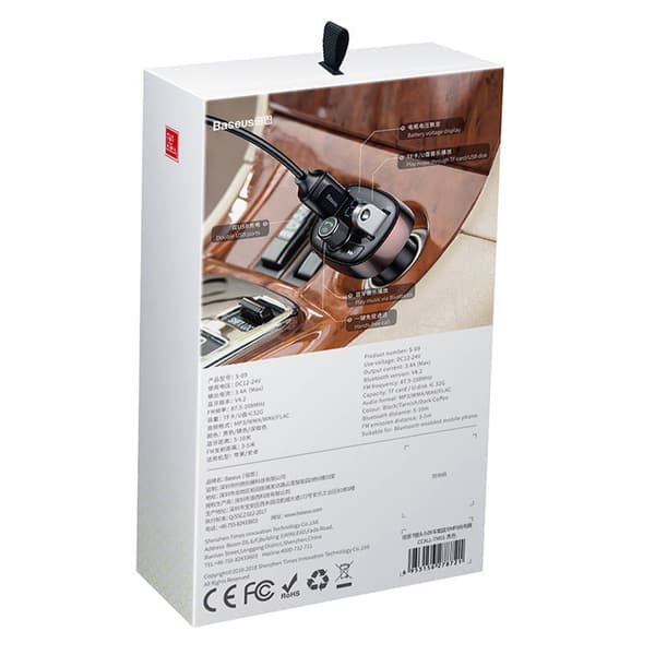 Sender FM Baseus T-type S-09 Bluetooth (svart)