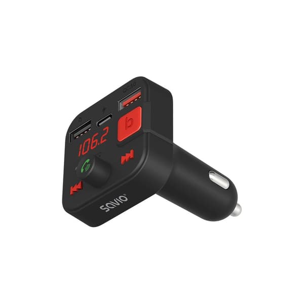 SAVIO FM-sender, Bluetooth 5.3, QC 3.0 oplader, LED display, Bass Boost, TR-15, sort