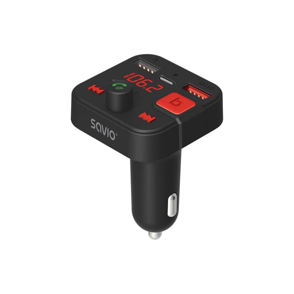SAVIO FM-sender, Bluetooth 5.3, QC 3.0 oplader, LED display, Bass Boost, TR-15, sort