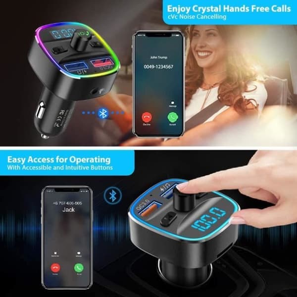 Bluetooth FM-sändare, billaddare MP3-spelare, trådlös radioadaptersändarsats