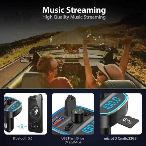 Bluetooth FM-sändare, billaddare MP3-spelare, trådlös radioadaptersändarsats