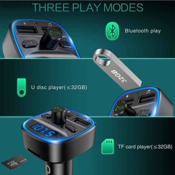 Bluetooth FM-sändare, dubbla USB-portar med QC3.0, trådlöst handsfree-samtal för LED-skärm, bilradioadapter musikspelare