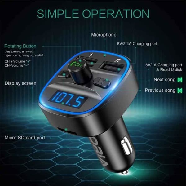 Bluetooth FM-sändare, dubbla USB-portar med QC3.0, trådlöst handsfree-samtal för LED-skärm, bilradioadapter musikspelare