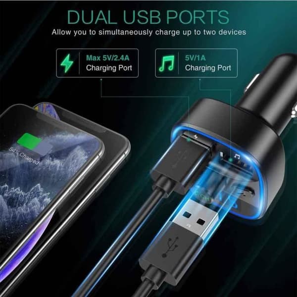 Bluetooth FM-sändare, dubbla USB-portar med QC3.0, trådlöst handsfree-samtal för LED-skärm, bilradioadapter musikspelare