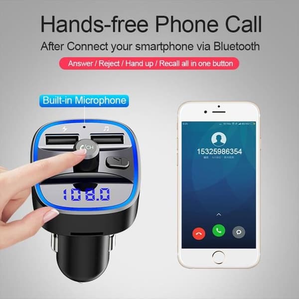 T25 Trådlös Bluetooth 5.0 FM-sändare Dubbel USB Billaddare Handsfree MP3-spelare TF-kort