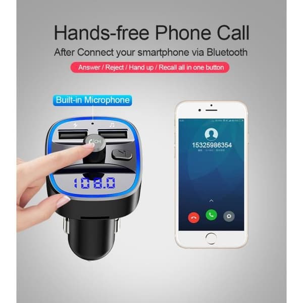 Bluetooth FM-sändare PRUMYA - T25 - Svart - Inbyggd mikrofon - Trådlös