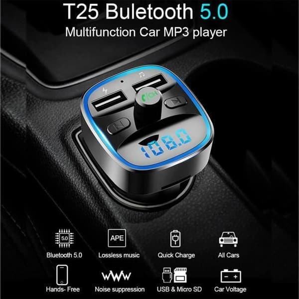 Activity-T25 Trådlös Bluetooth 50 FM-sändare Dubbel USB-billaddare Handsfree MP3-spelare TF-kort