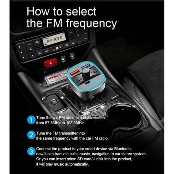 Bluetooth FM-sändare MP3-spelare Trådlös radioadapter Bil FM-sändarsats Laddare, handsfreesamtal, 2 USB-portar 5V