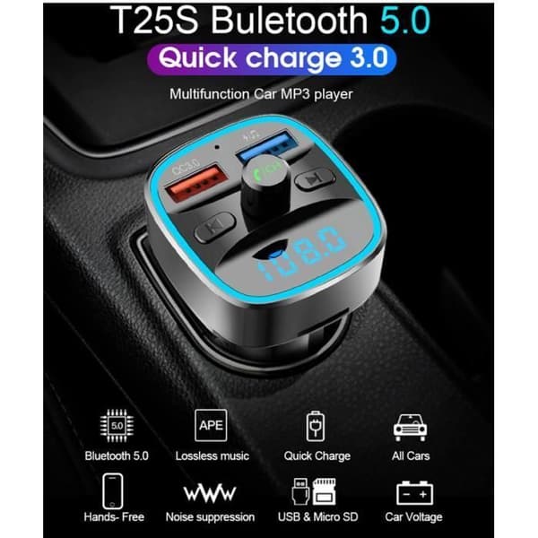 Bluetooth FM-sändare MP3-spelare Trådlös radioadapter Bil FM-sändarsats Laddare, handsfreesamtal, 2 USB-portar 5V