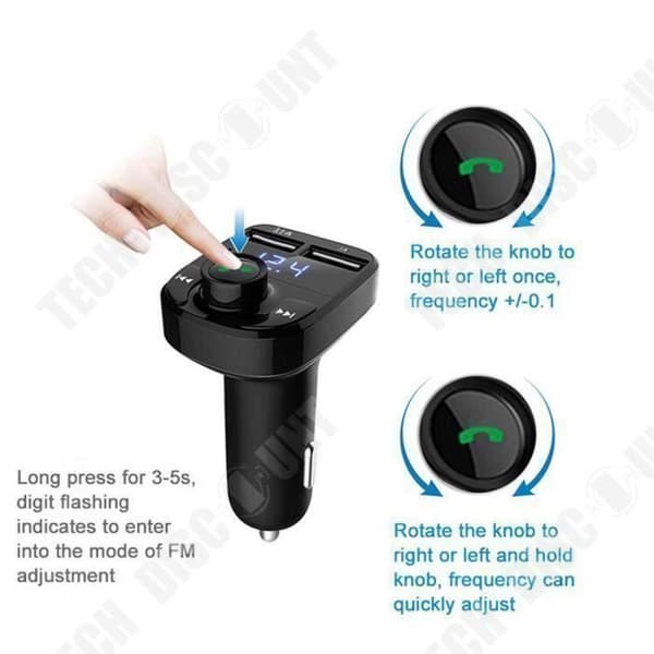 TD® Bil FM-sändare - Trådlös Bluetooth Handsfree Bilsats FM-sändare MP3-spelare Dubbel laddare