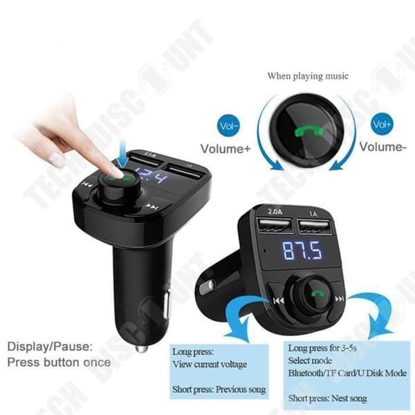 TD® Bil FM-sändare - Trådlös Bluetooth Handsfree Bilsats FM-sändare MP3-spelare Dubbel laddare