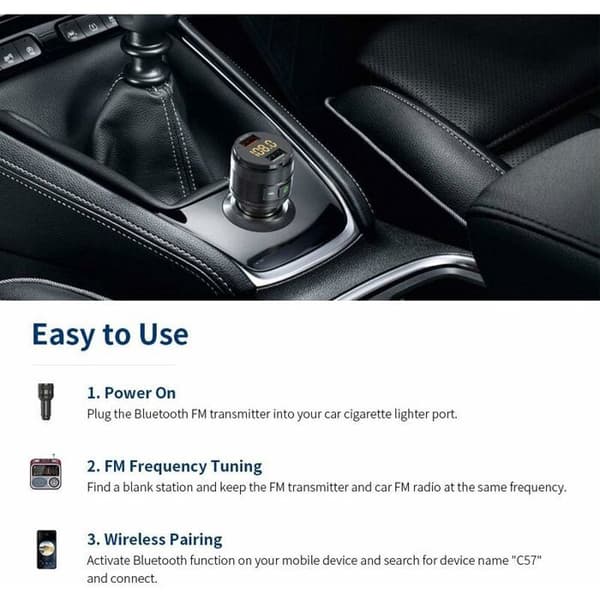 ZeaLife Bluetooth FM-sändare, Bluetooth 5.0 biladapter med QC 3.0 snabbladdningsport, Bluetooth biltändare D