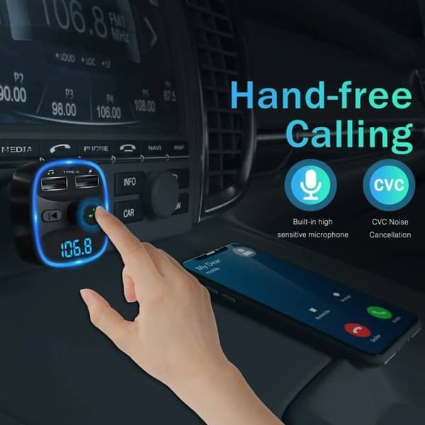 Bluetooth FM-sändare, Bluetooth MP3-spelare Trådlös radioadapter Bil FM-sändarsats Laddare, handsfreesamtal, 2 U