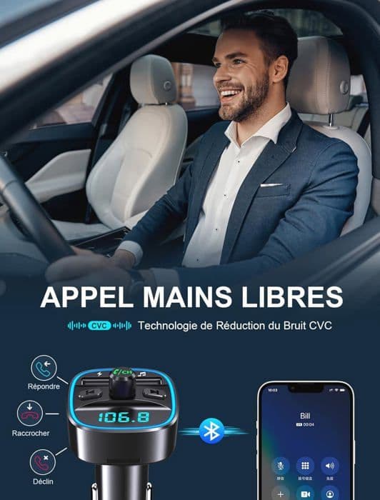 Bluetooth-bil, FM-sändare Bluetooth 5.3 Radioadapter Trådlös Mp3-musikspelare, handsfreesamtal, Dubbel [J20]