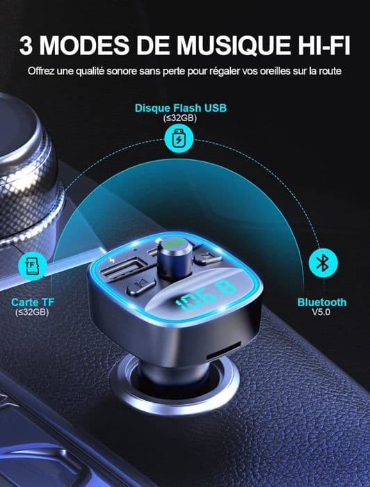 Bluetooth-bil, FM-sändare Bluetooth 5.3 Radioadapter Trådlös Mp3-musikspelare, handsfreesamtal, Dubbel [J20]
