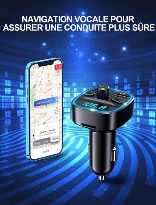 Bluetooth-bil, FM-sändare Bluetooth 5.3 Radioadapter Trådlös Mp3-musikspelare, handsfreesamtal, Dubbel [J20]