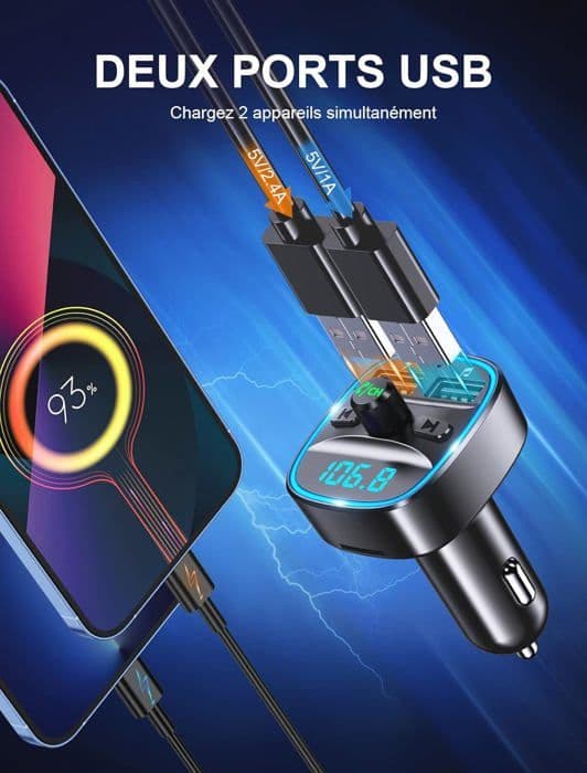 Bluetooth-bil, FM-sändare Bluetooth 5.3 Radioadapter Trådlös Mp3-musikspelare, handsfreesamtal, Dubbel [J20]