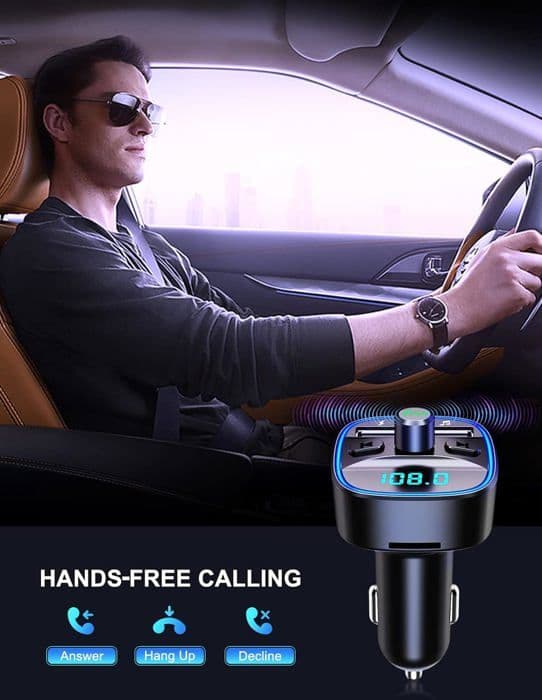 Bluetooth FM-sändare [Blue Ambient Light] Trådlös bilradiomottagare adaptersats med handsamtal Lib[J200]