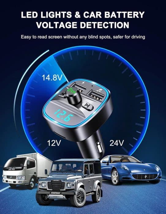 Bluetooth FM-sändare [Blue Ambient Light] Trådlös bilradiomottagare adaptersats med handsamtal Lib[J200]