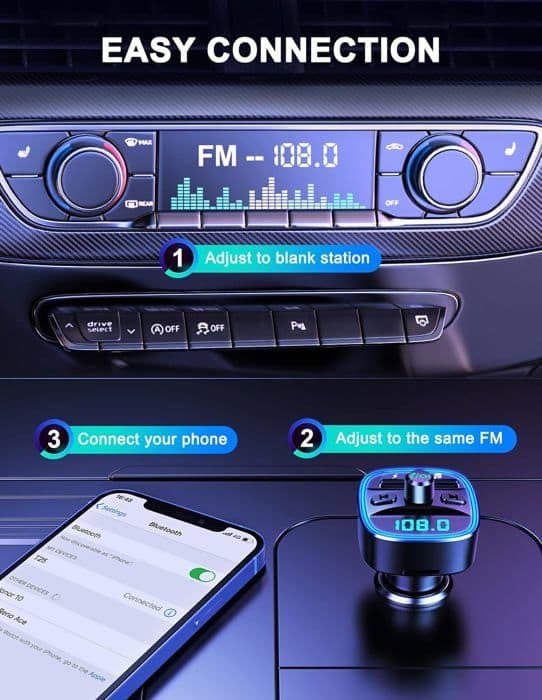Bluetooth FM-sändare [Blue Ambient Light] Trådlös bilradiomottagare adaptersats med handsamtal Lib[J200]