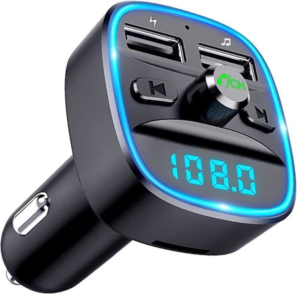 Bluetooth FM-sändare [Blue Ambient Light] Trådlös bilradiomottagare adaptersats med handsamtal Lib[J200]