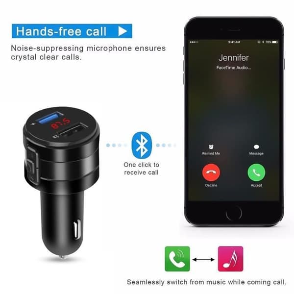 USB 2.0 FM-sändare Multifunktions MP3 Bluetooth cigarettändare laddare