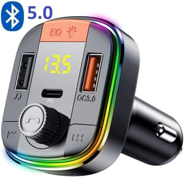 Trådlös Bluetooth 5.0 FM-sändare MP3-adapter Bilsats USB-laddare