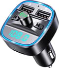 Miniatyrbild 1 av 6: Bluetooth FM-sändare [Blue Ambient Light] Trådlös bilradiomottagare adaptersats med handsfreesamtal