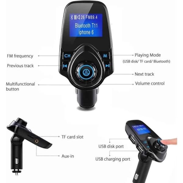 Bluetooth FM-sändare Radio Billaddare Adapter Cigarettändare Bilsats med 2 USB billaddare Trådlös bilradio Eme