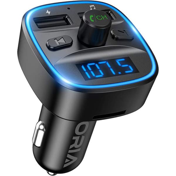 Bluetooth 5.0 FM-sändare, trådlös radioadapter med mikrofon och 2 USB-laddningsportar, Universal billaddare