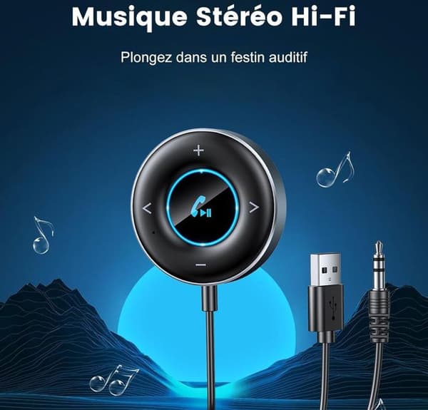 Bluetooth-adapter 5,3 Bil - Bilhandsfree Bluetooth - Bluetooth-mottagare Jack 3,5mm - för Stereo Högtalare