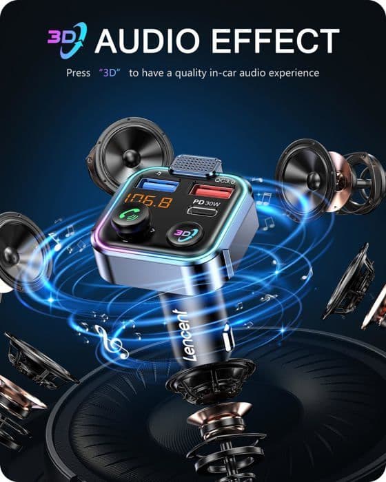 FM-sändare Bluetooth Bil, Bluetooth 5.3 Cigarettändare FM Radio Sändare, Snabb Billaddare PD 30W &amp; QC3.0 A