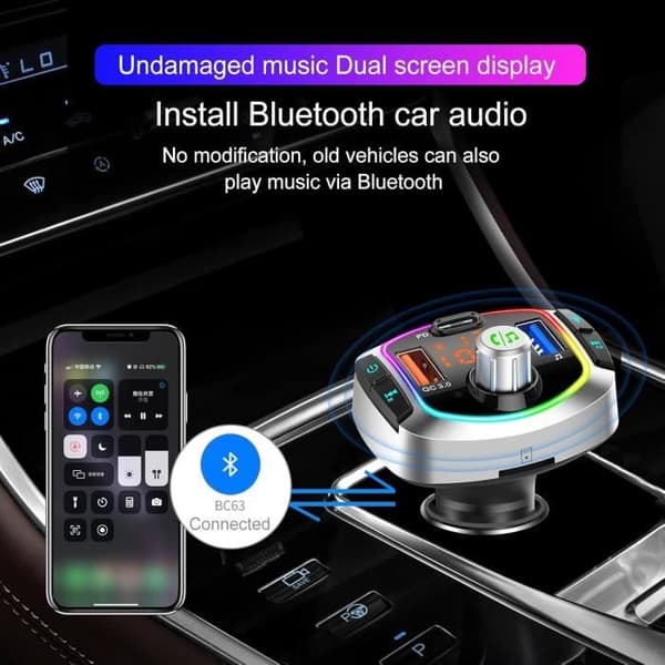 FM Bluetooth-sändare - GizmoVine - BC63 - Snabbladdning QC3.0 - 7 färger - Handsfree