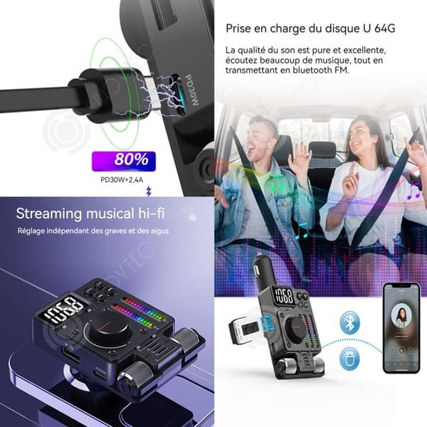 INN bluetooth FM-sändare mp3-spelare trådlös radioadapter bilsats spelare hög bas omgivande belysning equalizer