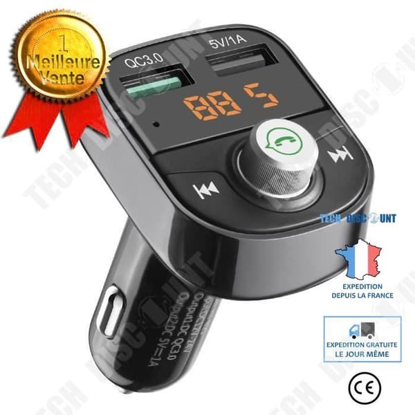 TD® Bluetooth FM-sändare för bil, USB-laddare för cigarettändaruttag, Bluetooth-handsfree-kit för bil - Autotillbehör för telefon