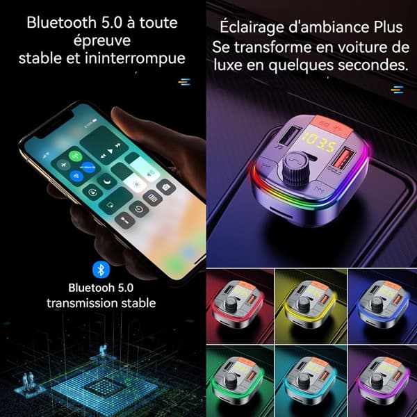 FM-sändare - TD® - Bluetooth 5.2 - Dubbel USB-laddare - Handsfree - Stämningsbelysning
